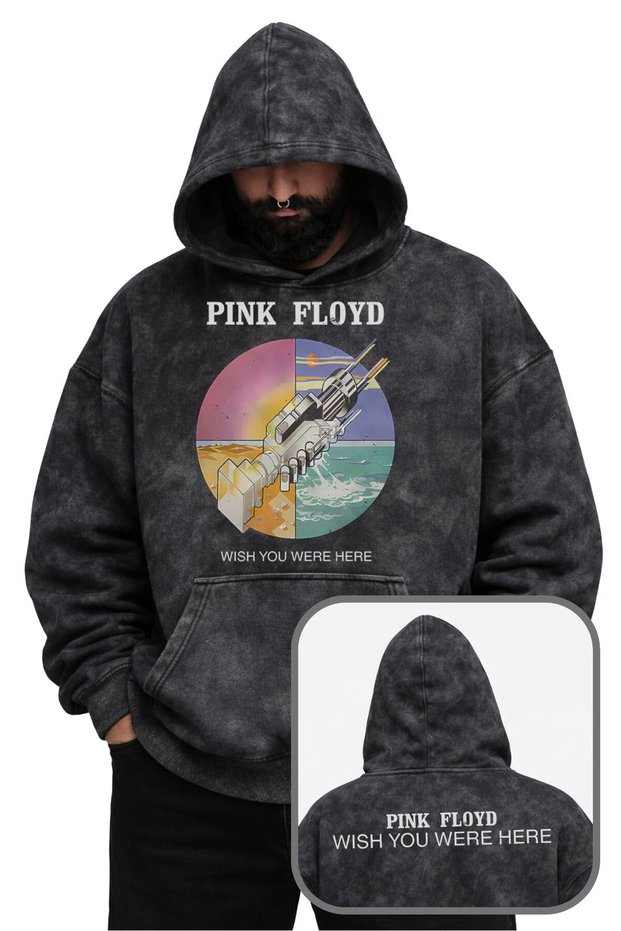 Unisex Oversize Pink Floyd Wish You Were Here Printed Hooded Washable Sweatshirt