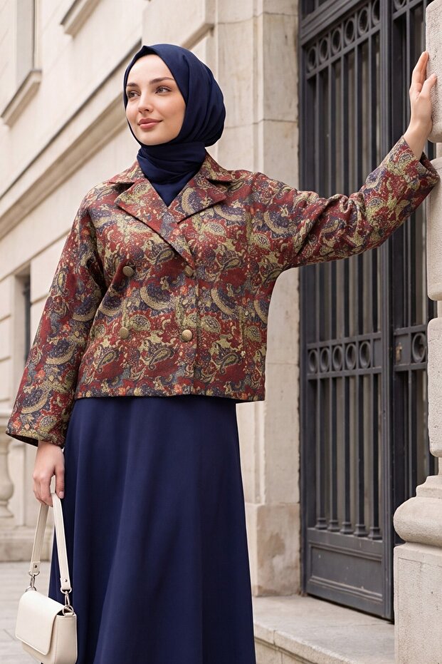 Shirt Collar Mixed Patterned Buttoned Front Quilted Jacket -Khaki