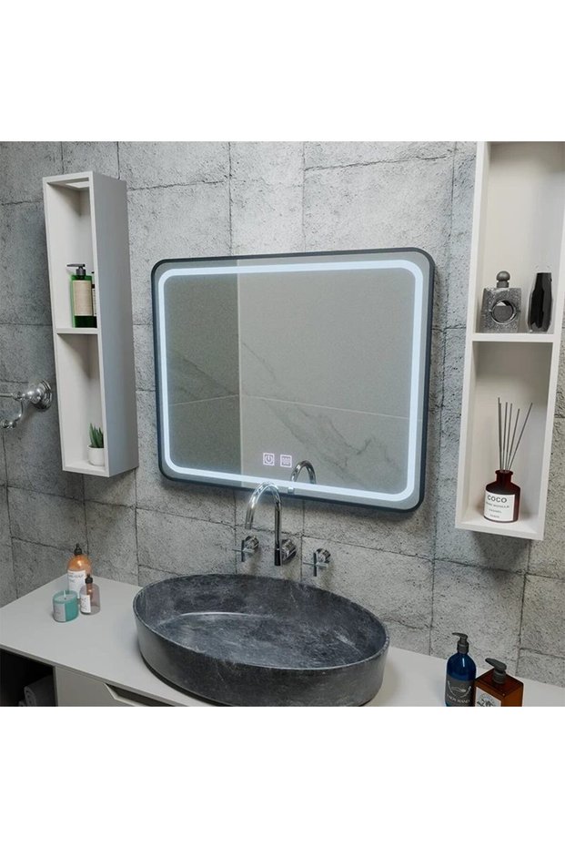 Rectangular LED Mirror 80x60cm – EDGE Touch Defog System, Black Frame