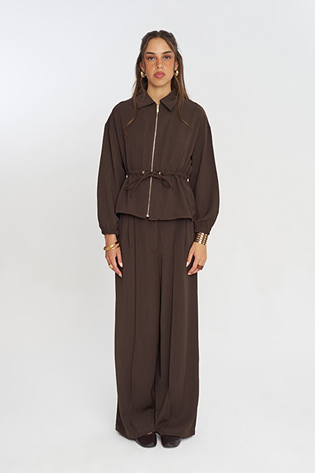 Women's Zippered, Laced Waist, Flowy Solid Color Jacket