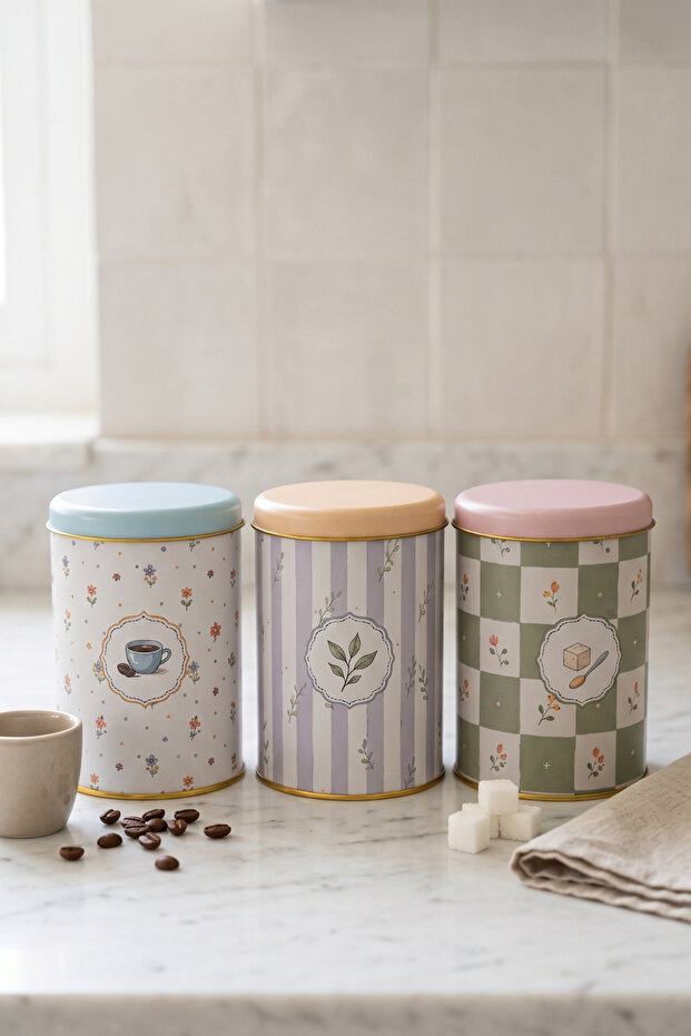3 Pieces Round Metal Decorative Box 9 cm X 14 cm / Whimsical
