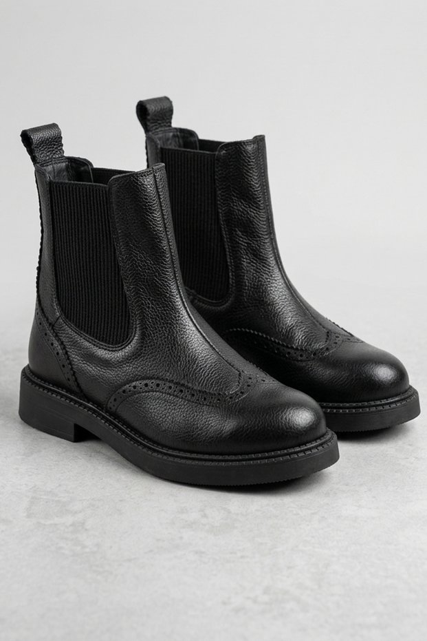 Black Genuine Leather Women's Elastic Boots Lightweight Casual Style New Season Women's Boots & Booties %100 Real Leather