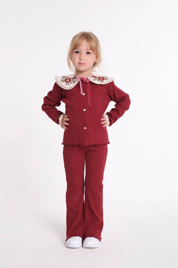 Embroidery Detailed Collar, Camisole Top and Bottom Set