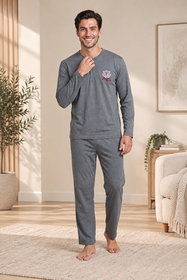 Falkom 5805 Interlock Winter Thick Fabric Men's Home Pajama Set