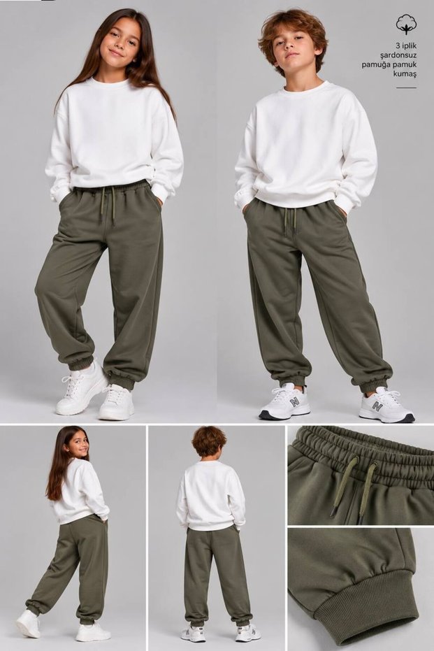 Unisex Kids' 3-Thread Non-Brushed Sweatpants – Cotton Oversize Jogger Pants – Comfortable Fit Casual Sports Pants