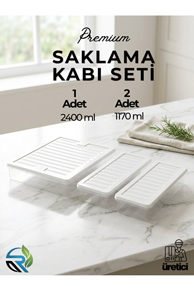 3-Piece Modular Storage Container Set - Refrigerator and Freezer Organizer (1X2400Ml, 2X1170Ml)