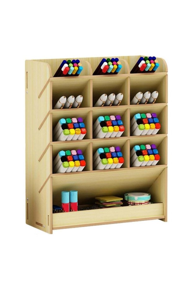 Wooden Desk Organizer with Drawer,Large Capacity DIY Pen Holder and Desktop Stationery Storage Rack