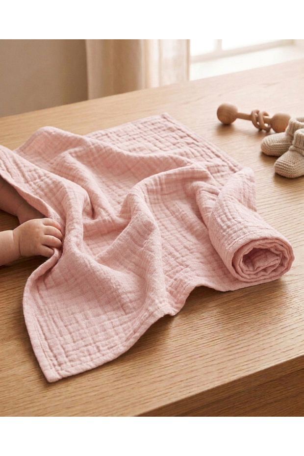100 X 120 cm Li̇na Double Layer 100% Cotton Muslin Cover - Blanket - Swaddle