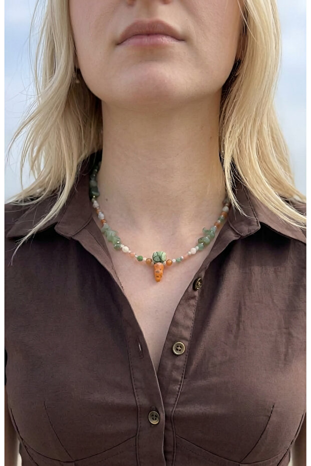 Jade and Ceramic Carrot Necklace
