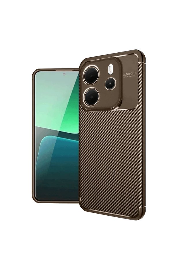 حافظة هاتف Xiaomi Redmi Note 14 4G بتصميم كربوني بتركيز تلقائي - بني
