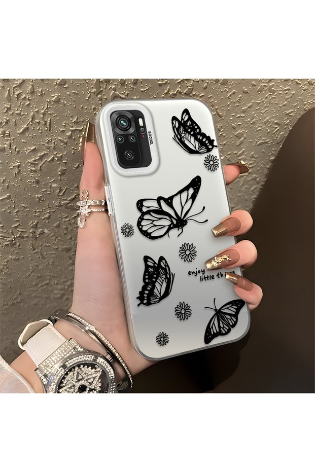 Poco M5S Compatible Plain Feel Case, Line Butterfly Daisy English Slogan Pattern