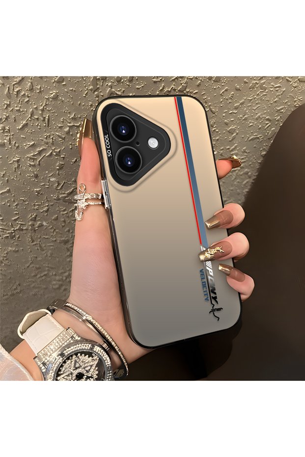 iPhone 16 Plus Compatible Speed Race Style Case, Red Blue Vertical Stripe Racing English Motif