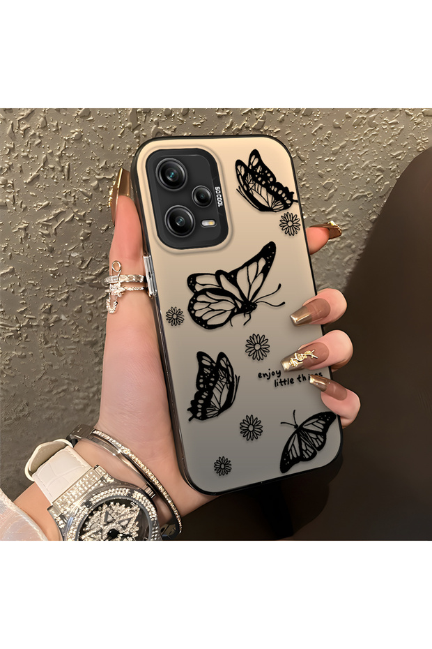 Redmi Note 12 Pro 5g Compatible Plain Feel Case, Line Butterfly Daisy English Slogan Pattern