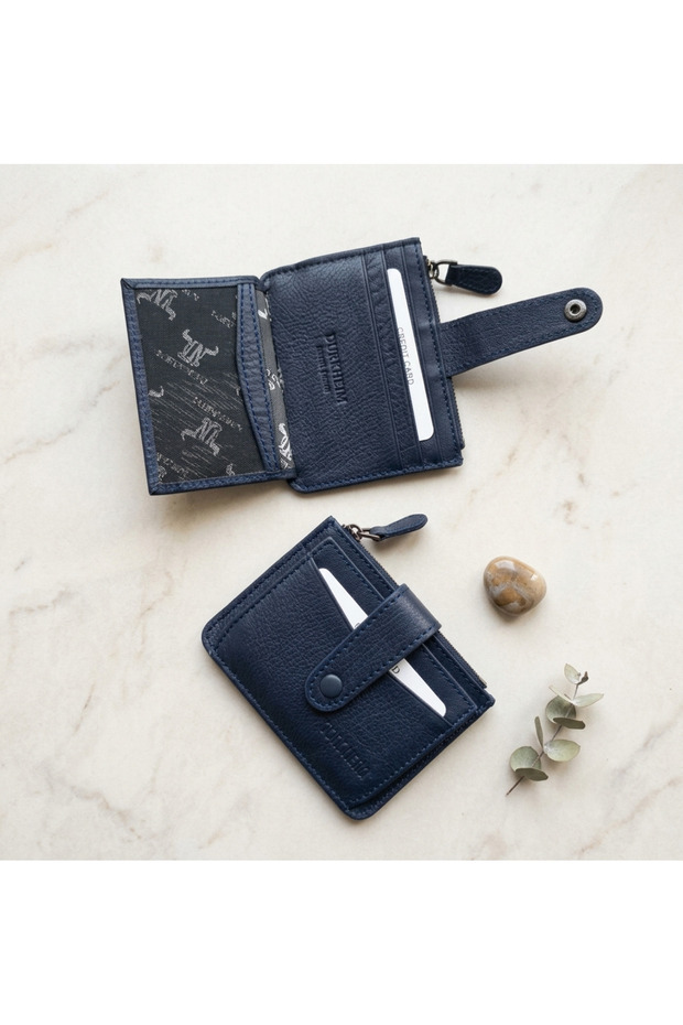 100% Genuine Leather Zippered and Snap-Fastened Small Size New Model Credit Card Holder and Wallet 11*8.5