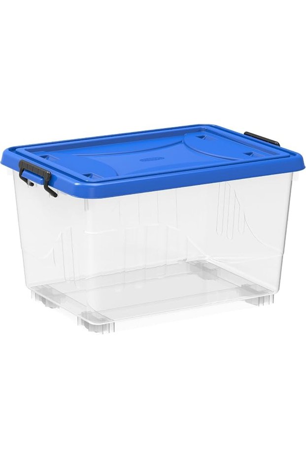 55L Clear Plastic Storage Box with Wheels and Lockable Lid from Cosmoplast