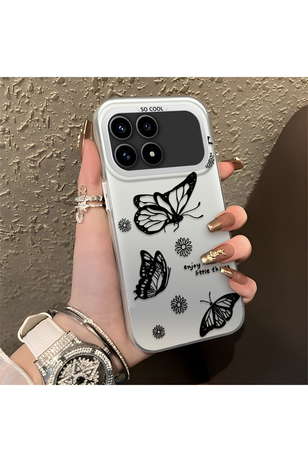Redmi K90 5g Compatible Plain Feel Case, Line Butterfly Daisy English Slogan Pattern