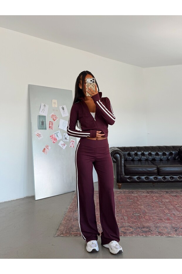 Modal Suit with Side Stripes - Plum