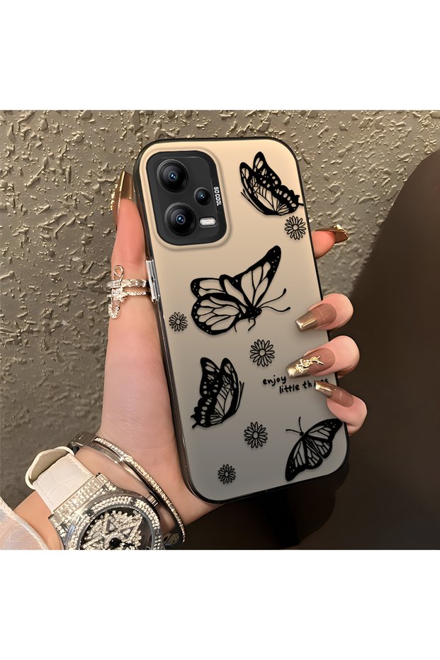 Poco X5 Compatible Simple Feel Case, Line Butterfly Daisy English Slogan Pattern