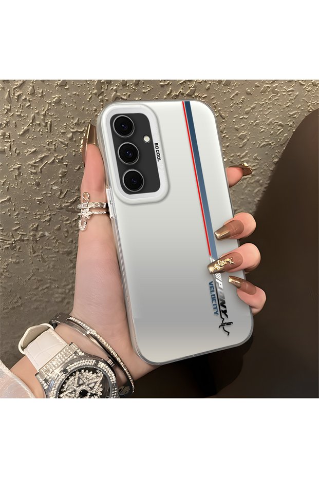 Samsung Galaxy S24 Fe Compatible Speed Race Style Case, Red Blue Vertical Stripe Racing English Motif