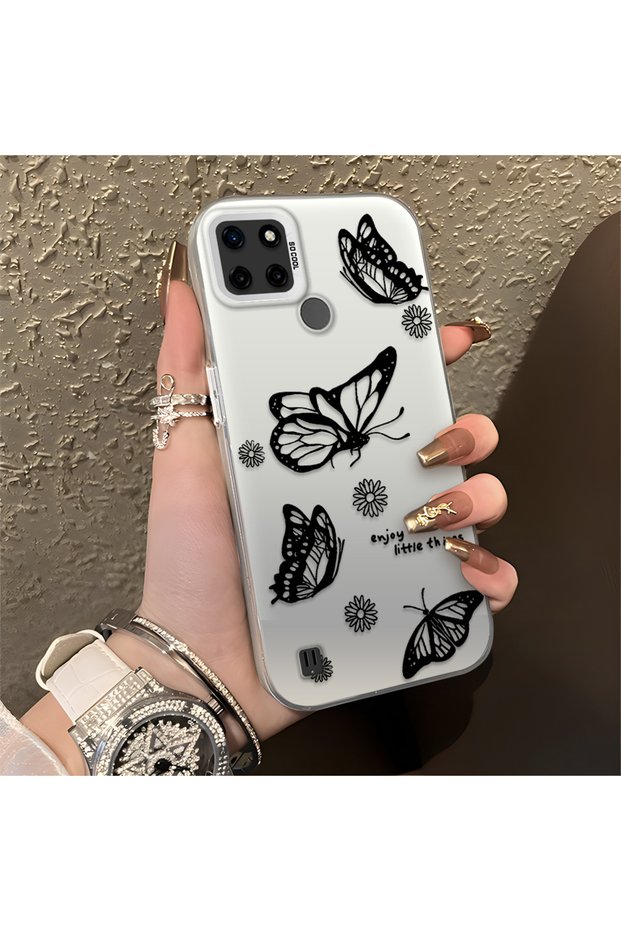 Realme C25Y/C21Y Compatible Simple Feel Case, Line Butterfly Daisy English Slogan Pattern
