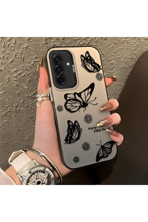 Samsung Galaxy A26 Compatible Plain Feel Case, Line Butterfly Daisy English Slogan Pattern