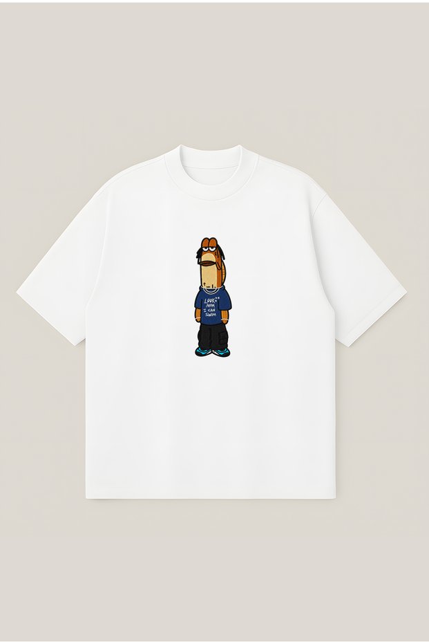 Look Mom I Swim Printed Oversize Boxy Cut Unisex 100% Cotton Tshirt | Streetwear