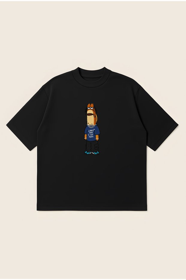 Look Mom I Swim Printed Oversize Boxy Cut Unisex 100% Cotton Tshirt | Streetwear
