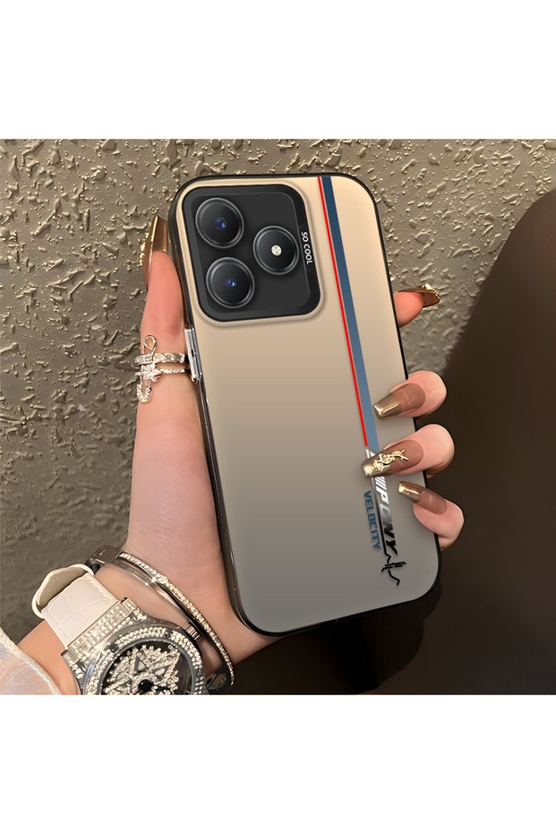 Realme C63 4G/C61 Compatible Speed Race Style Case, Red Blue Vertical Stripe Racing English Motif
