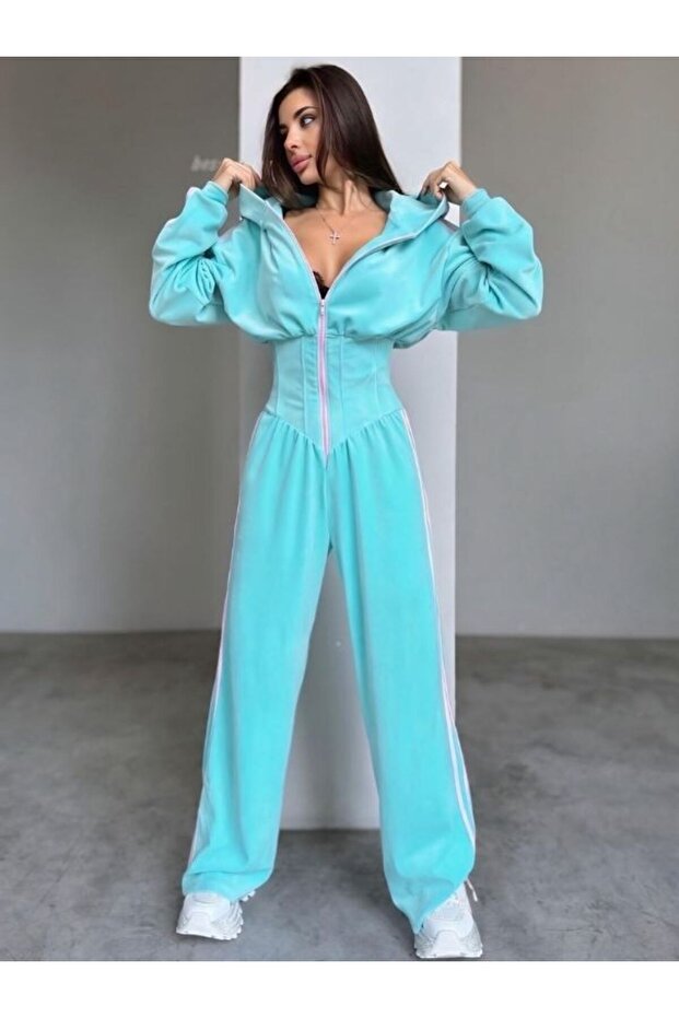 Silk Velvet Jumpsuit with Waist Corset
