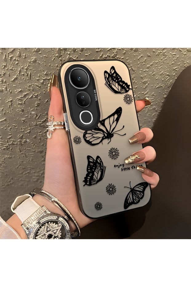 Vivo V50 Lite 4G/5G Compatible Plain Feel Case, Line Butterfly Daisy English Slogan Pattern