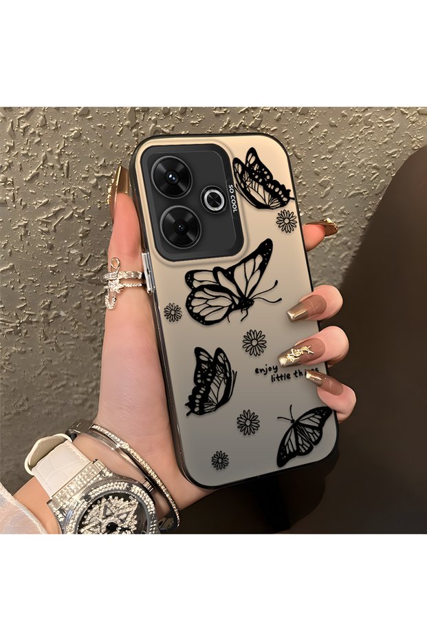 Redmi 13/13X Compatible Simple Feel Case, Line Butterfly Daisy English Slogan Pattern