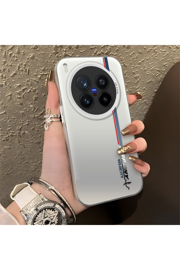 Vivo X300 Pro Compatible Speed Race Style Case, Red Blue Vertical Stripe Racing English Motif