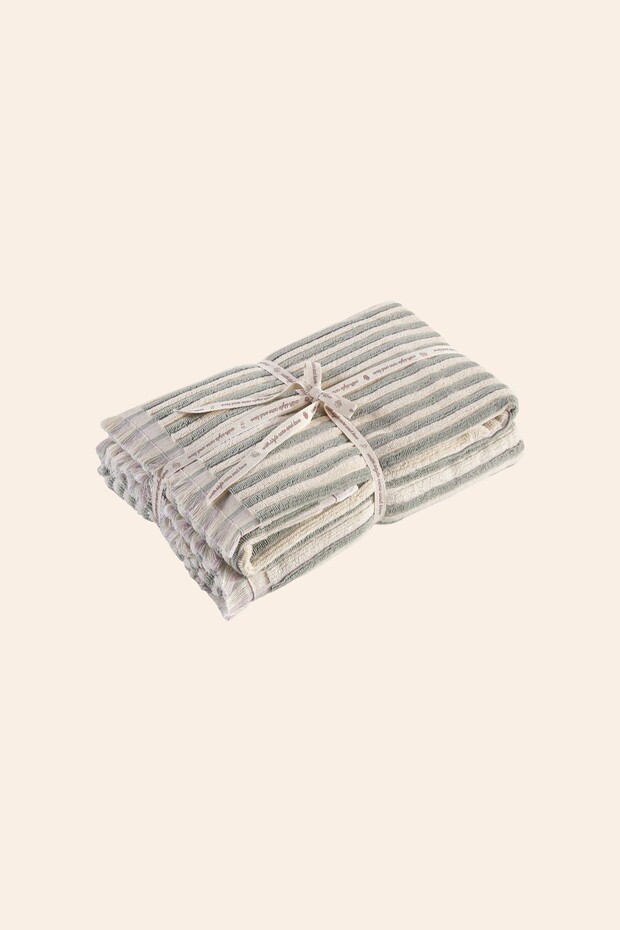 In Lines Yarn Dyed Towel 50X90+80X150 cm Camel Blue