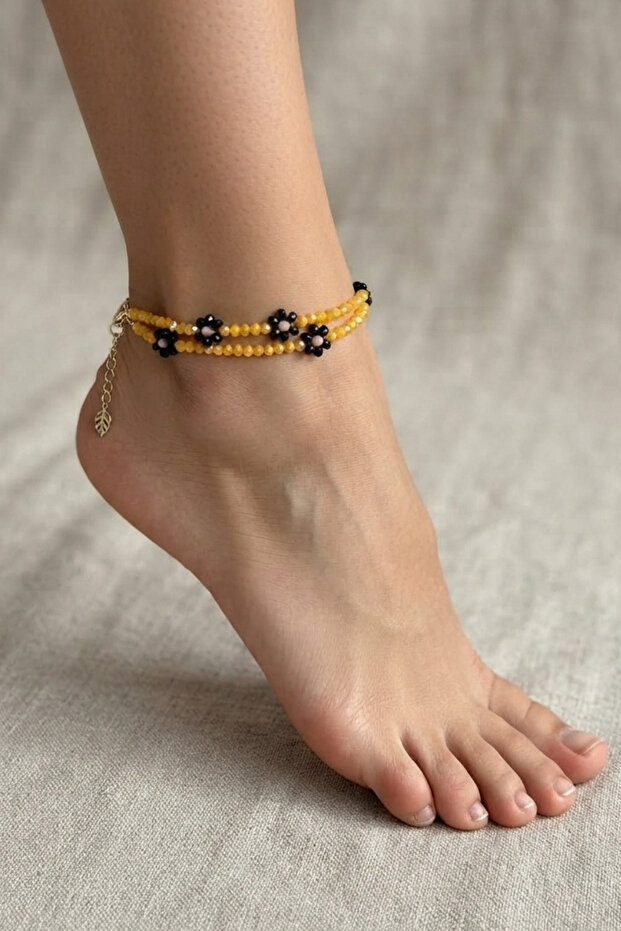 Papatya 2 Rows Handmade Crystal Anklet