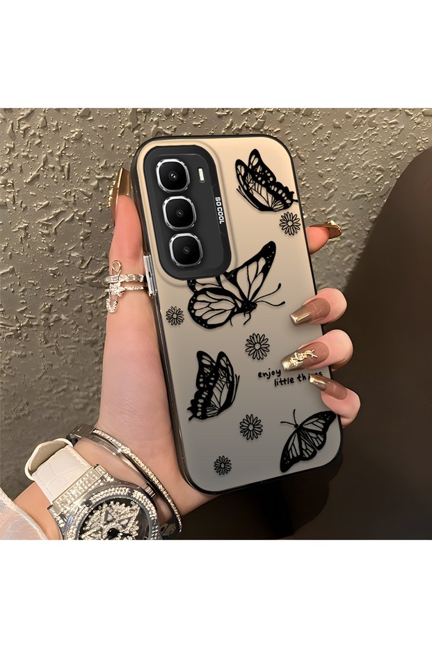 Infinix Hot 60 Pro Compatible Plain Feel Case, Line Butterfly Daisy English Slogan Pattern
