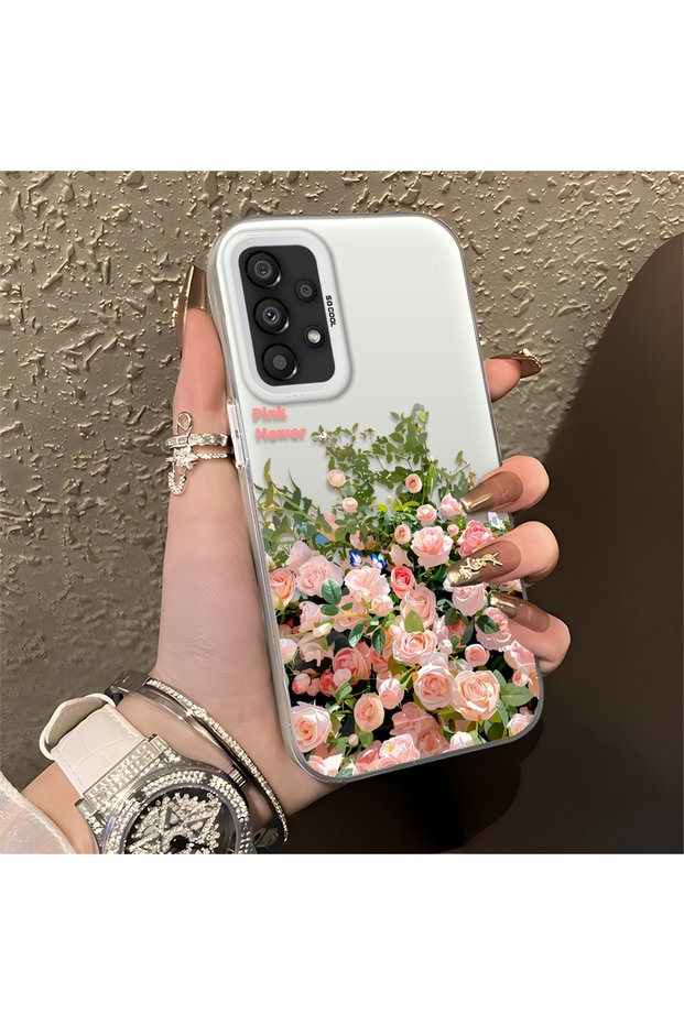 Samsung Galaxy A33 Compatible Pink Rose Flower Sea Phone Case, Floral Drawing Art Print