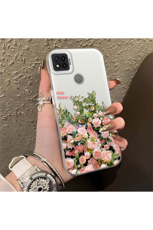 Redmi 9C/10A Compatible Pink Rose Flower Sea Phone Case, Floral Art Print
