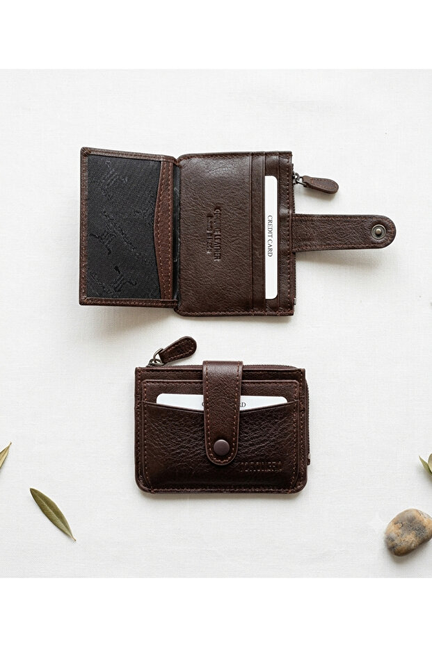 100% Genuine Leather Zippered and Snap-Fastened Small Size New Model Credit Card Holder and Wallet 11*8.5