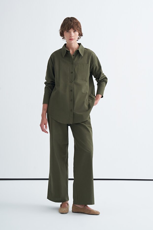 Basic Shirt Pants Set Khaki
