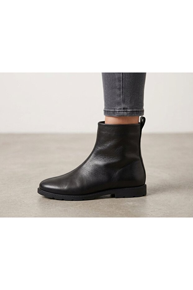 Genuine Leather Zippered Boots Women's Shoes