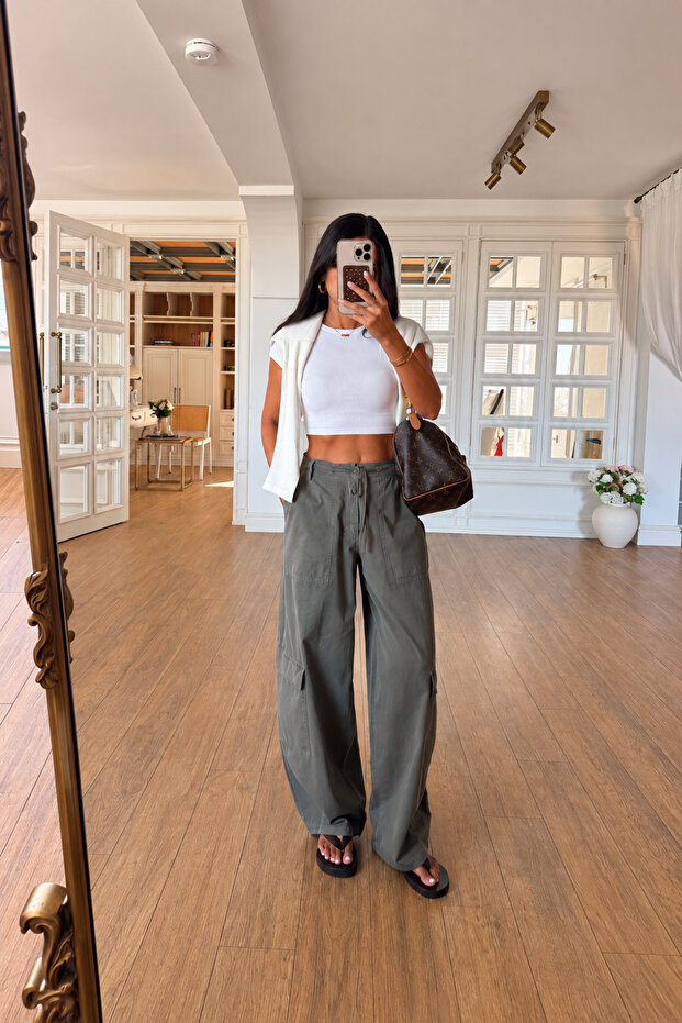 Khaki Piece Dyed Bargel Trousers - 4158