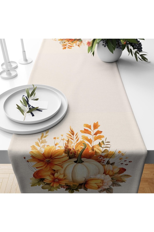 Digital Printed Runner - Floral/Pumpkin Patterned / Autumn / Halloween Series - 140X40 cm