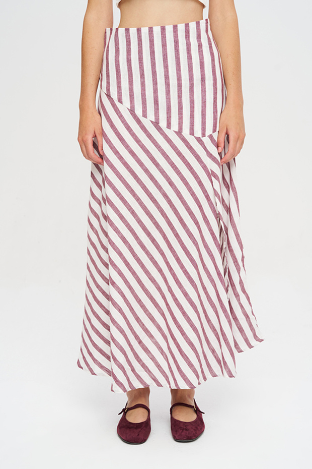 Women's Striped High Waist Asymmetrical Striped Maxi Skirt