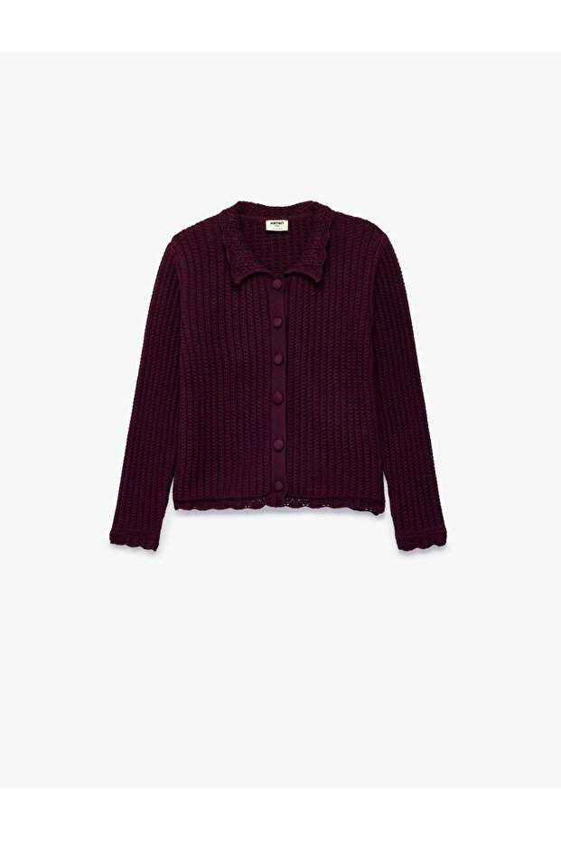 Buttoned Knitted Patterned Long Sleeve Knitwear Cardigan