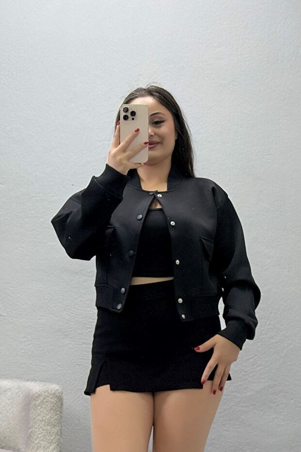 Women's Scuba Fabric Bomber Jacket Black