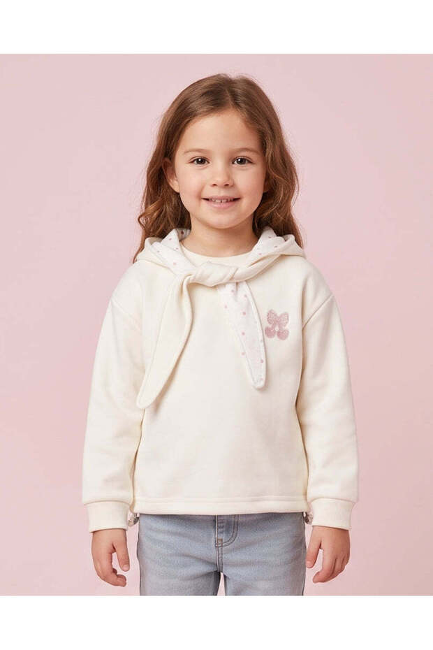 Girls Ivory Bow Detail Hooded Sweatshirt