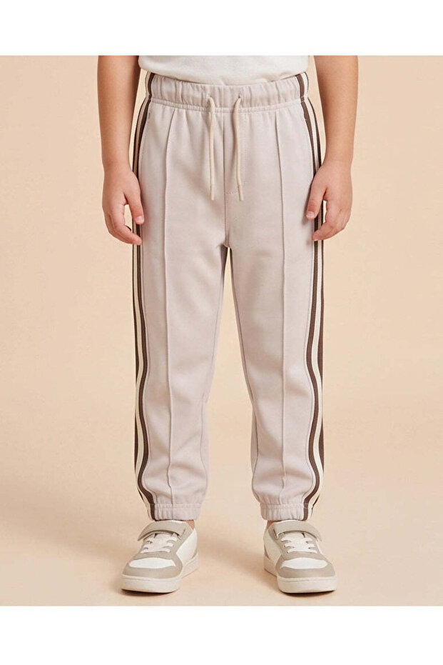 Boys Beige Scuba Side Tape Track Pant