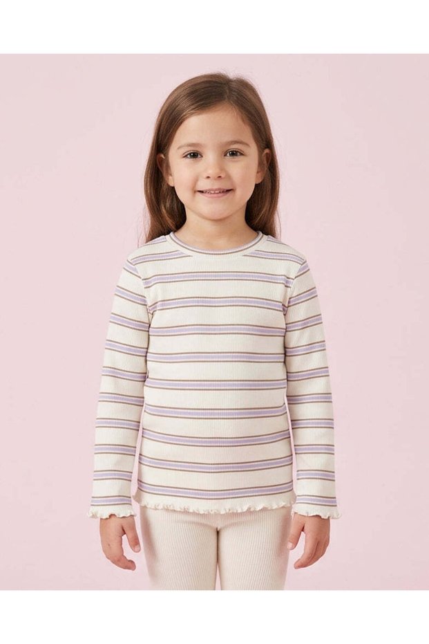 Girls White Striped Rib T-Shirt