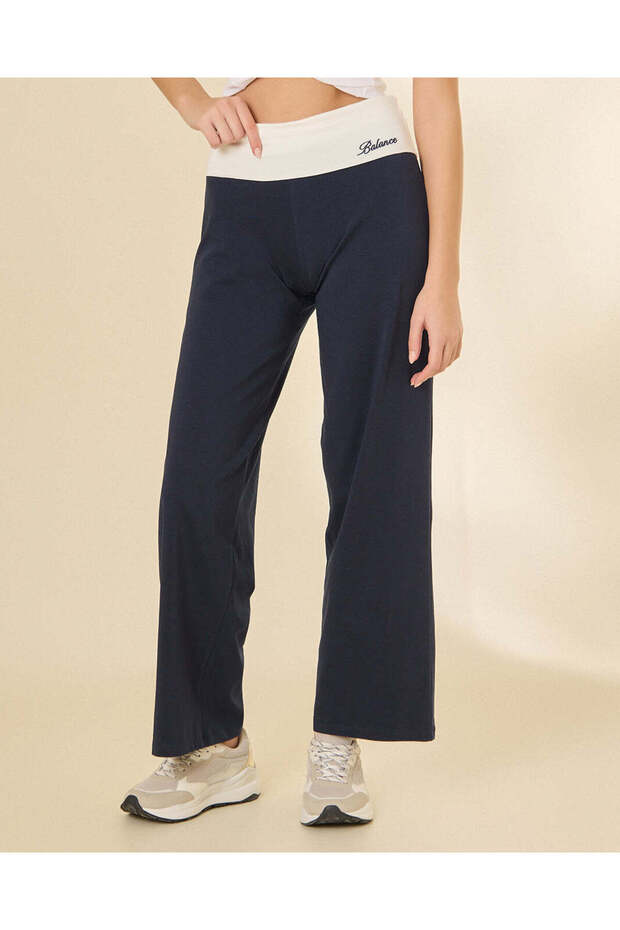 Women Navy Wide-Leg Active Trousers