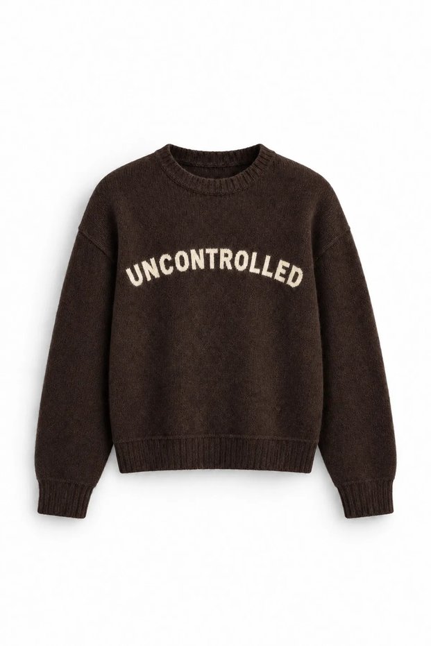 Uncontrolled - Brown - Crew Neck - Oversize Fit - Cotton Men's Sweatshirt